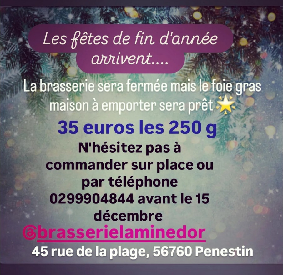 Vos fêtes de fin d’année au restaurant La Brasserie de la Mine d’Or